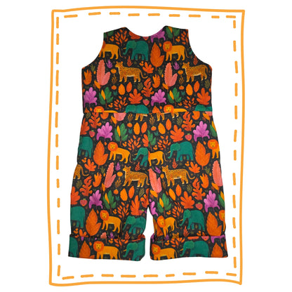 Lions and cheetahs and leaves romper